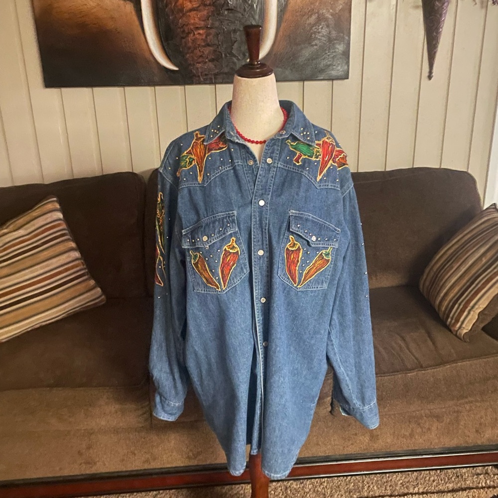 Sunbelt Sportswear • Women • Large • Denim • Chili Peppers • Studded • Jacket